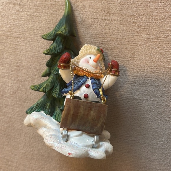 Home Interiors Christmas table décor figurine sledding snowman and Tree - Picture 3 of 7